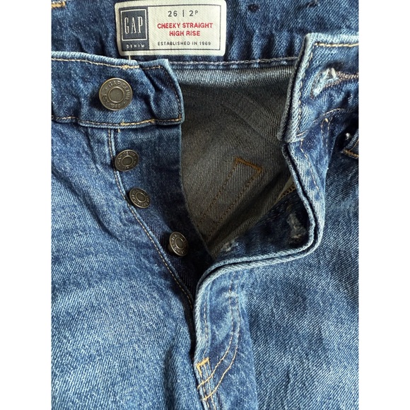GAP High Rise Cheeky Straight Jeans With Washwell Dark Indigo - 26P - Picture 8 of 9